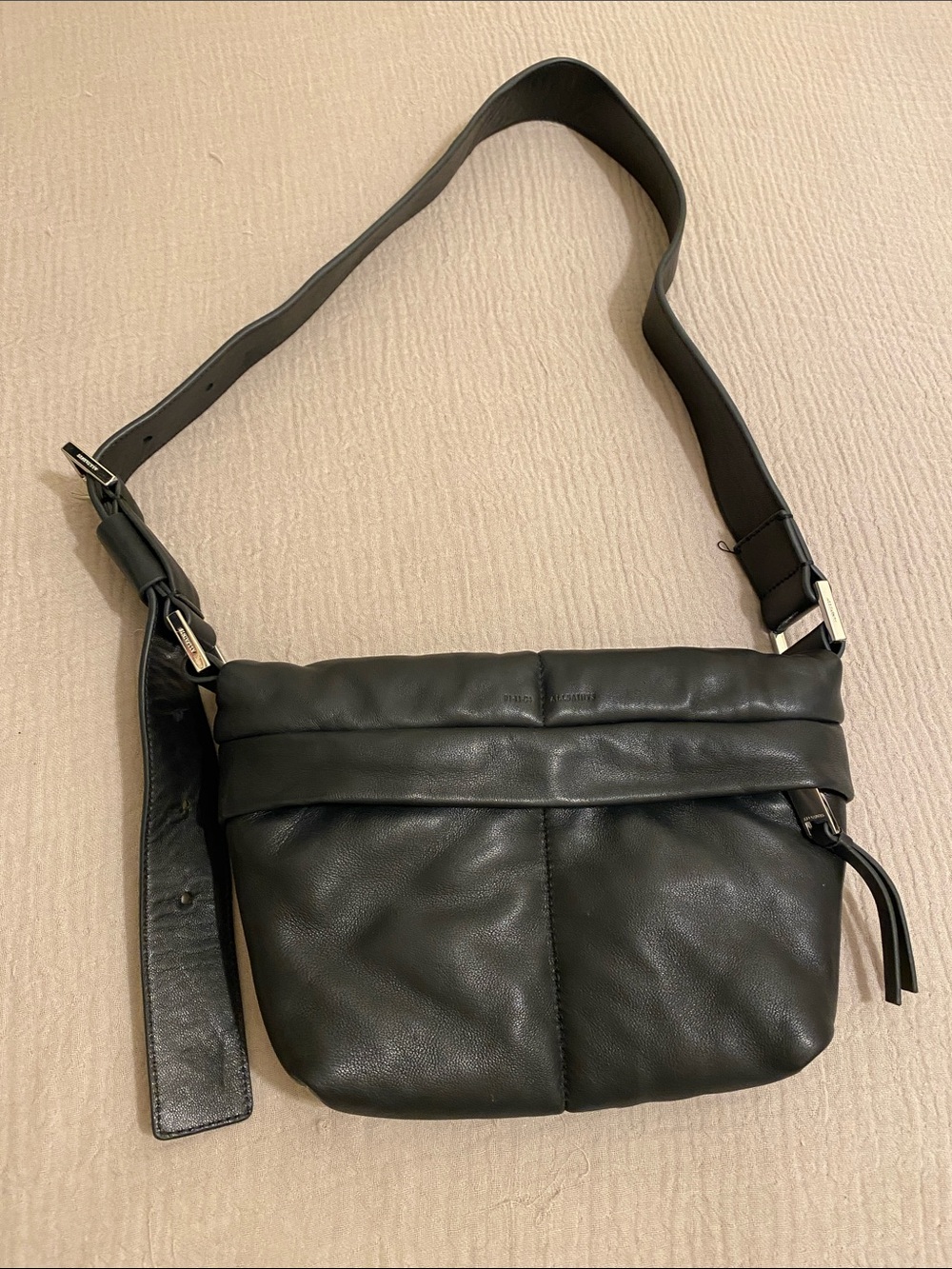 All Saints Colette Quilt XBody Black Leather Shoulder Bag